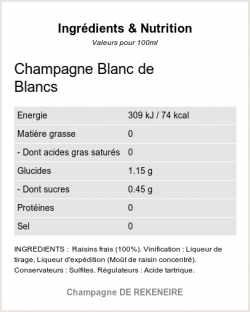 Champagne Blanc de Blancs - Ingrédients et Nutrition 