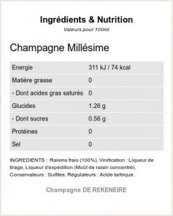 Champagne Millésime - Ingrédients et Nutrition 